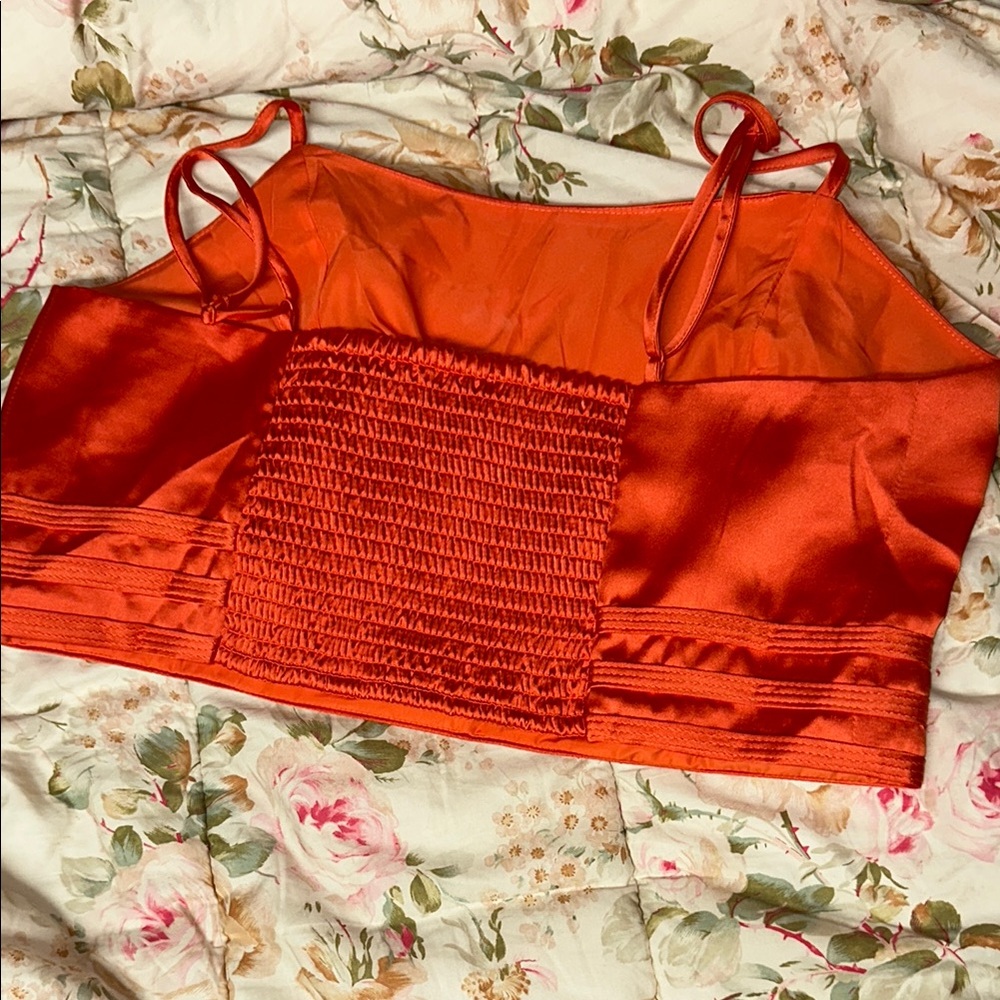 House of Harlow 1960 Vibrant Orange Floral Pants set satin - Picture 7 of 8